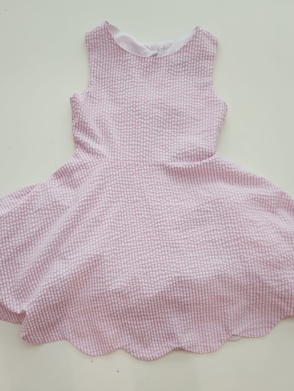 Rare Editions Girls Pink White Seersucker Gingham Scalloped Hem Dress 10